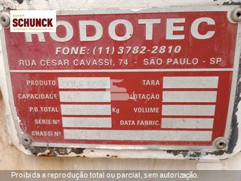 Caixas compactadora de lixo Rodotec ano 2007.